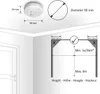 Diagram showing installation instructions and dimensions for a smoke detector. Produktbild-Vorschau