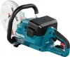 A teal and black Makita cordless cut-off saw is shown against a white background. Voir les images du produit
