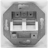 A close-up, overhead view of the back of a network data socket, showing mounting points and internal components. Produktbild-Vorschau