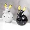 2er Set Deko Elche Schwarz Weiß Gold Keramik Dekofigur Produktbild-Vorschau 3