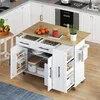 A kitchen island with storage and a drop-leaf extension, shown in a kitchen setting. Voir les images du produit