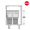 A technical drawing of a kitchen waste bin system with dimensions. Produktbild-Vorschau