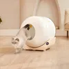 A cat is exiting a self-cleaning litter box in a well-lit room. Náhled obrázku produktu
