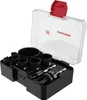 A set of hole saws and drill bits in a black and clear plastic case. Produktbild-Vorschau