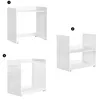 Three different views of a white modular shelving unit. Produktbild-Vorschau