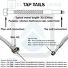 Diagram illustrating the components and specifications of flexible tap tail hoses. Produktbild-Vorschau