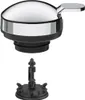 A polished silver and black lid with a lever, and a black base with a central mechanism, are shown against a white background. Voir les images du produit