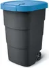 A gray trash can with a blue lid and wheels, shown against a white background. Náhled obrázku produktu