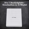 A white grid-like object with text overlays on a dark, textured background. Produktbild-Vorschau