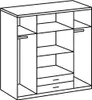 A line drawing of a wardrobe with multiple shelves and drawers. Produktbild-Vorschau