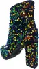 A single black ankle boot covered in colorful sequins is shown against a white background. Produktbild-Vorschau