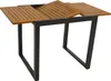 A wooden slatted table with a black metal frame, shown from a slightly elevated side angle against a white background. The table appears to be extendable, with one section pulled out. Produktbild-Vorschau