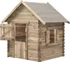 A wooden playhouse with a pitched roof, a door, and a window. Produktbild-Vorschau