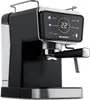 A black and silver espresso machine with a digital display. Produktbild-Vorschau