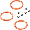 Three large orange O-rings and six small black O-rings are arranged on a white background. Produktbild-Vorschau