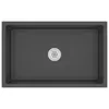 A top-down view of a dark gray rectangular sink with a silver drain in the center. Produktbild-Vorschau