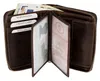 An open brown leather wallet with euro banknotes and identification cards inside. Produktbild-Vorschau