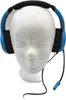 A blue and black headset is displayed on a white mannequin head against a white background. Anteprima dell’immagine prodotto