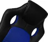 A close-up view of the upper section of a black and blue racing-style chair. Produktbild-Vorschau