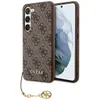 A brown Guess phone case with a gold charm is shown against a white background. Náhled obrázku produktu