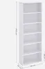 A white, six-shelf bookshelf with dimensions indicated by measurement lines and text. Náhľad obrázku produktu