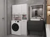 A laundry room or bathroom with a washing machine, cabinets, and a vanity with a sink. Voir les images du produit