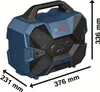 A blue and black Bosch radio with dimensions indicated by arrows and text. Produktbild-Vorschau