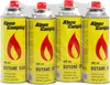A pack of four yellow butane gas canisters for camping stoves. Voir les images du produit
