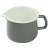 A gray enamel pot with a white interior and a spout, isolated on a white background. Podgląd zdjęcia produktu