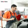 A mechanic is checking the oil level in a car engine with a red cloth in his hand. Produktbild-Vorschau