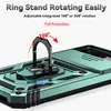 A close-up view of a green phone case with a rotating ring stand and camera cover. Produktbild-Vorschau