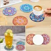 A collage of images showing diamond painting coasters in use and as a craft kit. Produktbild-Vorschau