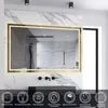 A modern bathroom with a large LED mirror above a sink. Produktbild-Vorschau