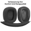 A pair of black headphone earcups and a headband cushion are displayed against a white background, with German text above. Produktbild-Vorschau