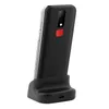 A black smartphone with a red SOS button is placed in a black charging dock. Produktbild-Vorschau
