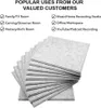 A stack of light gray acoustic panels is shown, with text listing popular uses for the product. Produktbild-Vorschau