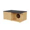 A wooden outdoor cat house with a black roof and a circular entrance. Náhled obrázku produktu