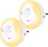 Two white LED night light plug-in adapters with a warm yellow glow around the rim, shown from a slightly angled front view. Produktbild-Vorschau