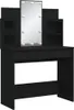 A black vanity table with a mirror and shelves. Produktbild-Vorschau