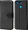 A black flip case for a smartphone is shown, with the phone inserted in one view and the case closed in another. Náhled obrázku produktu