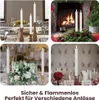 Collage of four images showing LED taper candles in different settings: a dining table, a fireplace scene, a wedding reception, and a romantic table setting. Podgląd zdjęcia produktu