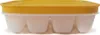 A close-up, front view of a white and yellow Tupperware freezer container with a lid, designed for mini ice cubes. Produktbild-Vorschau