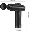 A black massage gun with dimensions indicated by text overlays. Produktbild-Vorschau