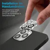 A hand is shown applying a camera lens protector to a smartphone. Produktbild-Vorschau