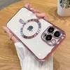 A hand holding an iPhone 13 Pro case with MagSafe compatibility, with a Starbucks cup in the background. Produktbild-Vorschau