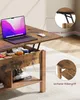 A coffee table with a laptop and storage compartments, with close-up insets highlighting features. Voir les images du produit