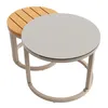 Two round tables, one with a wooden top and the other with a gray top, are shown side-by-side on a white background. Voir les images du produit