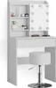 A white vanity table with a mirror and stool. Voir les images du produit