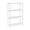 A white, four-tier shelving unit, likely made of bamboo, is displayed against a white background. Produktbild-Vorschau