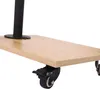 A close-up view of the base of a rolling stand, showing the wooden surface and a black caster wheel. Produktbild-Vorschau